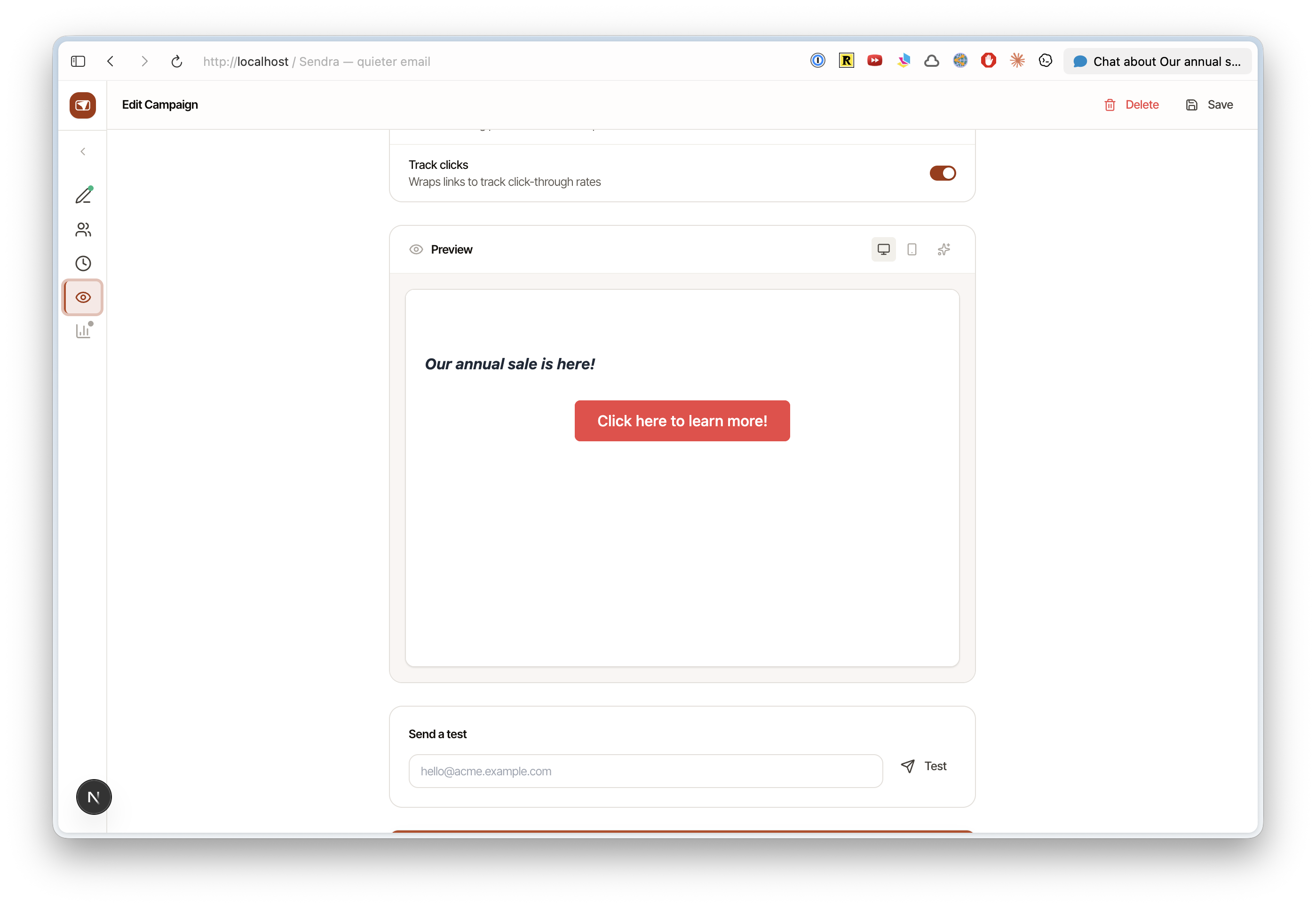 Side-by-side desktop and mobile preview of an email